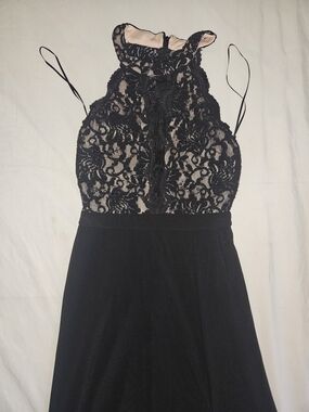 Revamped Black Lace and Nude Maxi Dress